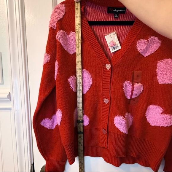 32 Degrees Heart Pattern Cardigan in Red and Pink - Picture 7 of 9